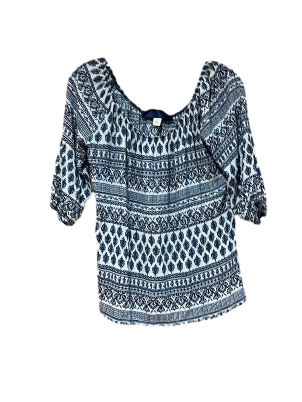 Blue Rain Blue White Patterned Blouse Small